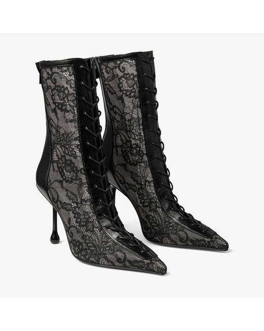 Jimmy Choo Black Scarlett 95 Leather-Lace Heeled Boots