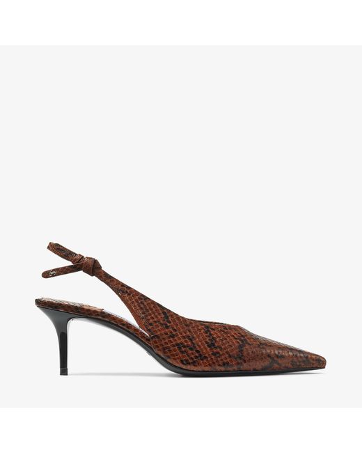 Jimmy Choo Brown Snake Printed Leather Slingback Heels