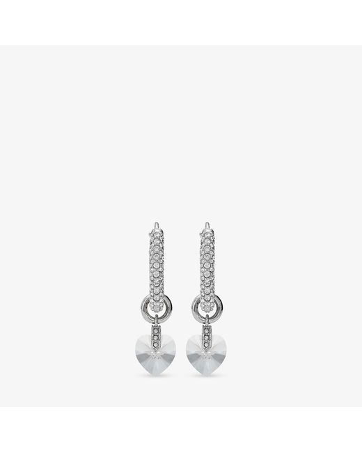 Jimmy Choo White Crystal-Embellished Heart Hoop Earrings