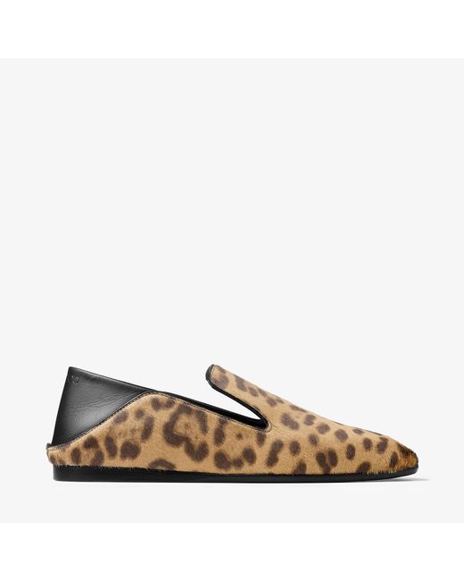 Jimmy Choo Brown Eliot Calf Leather Leopard Print Slippers