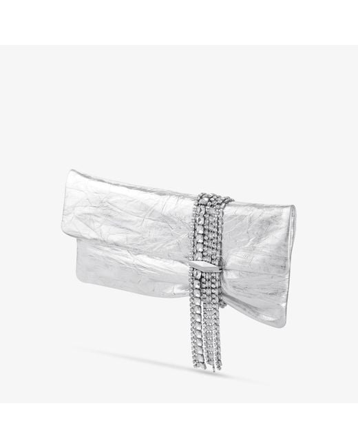 Jimmy Choo White Leather-Crystal Zandra Clutch Bag