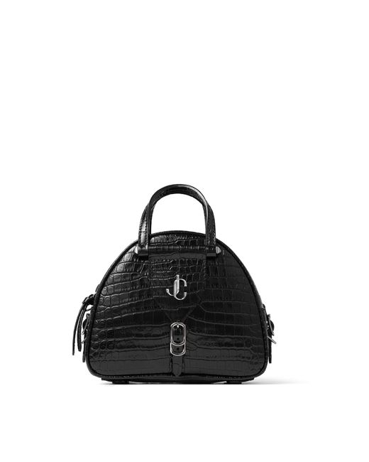 Jimmy Choo Black Mini Croc-embossed Leather Varenne Bowling Bag