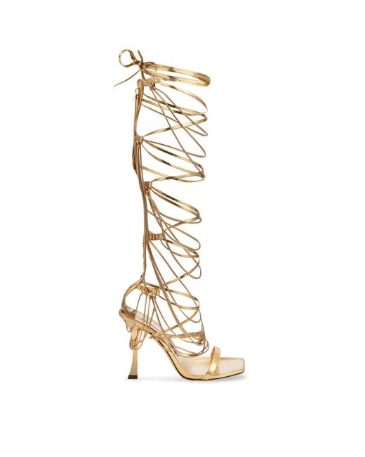 Jimmy Choo Leather /mugler Knee Sandal in Silver (Metallic) - Lyst