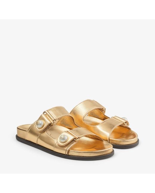 Jimmy Choo Natural Fayence Metallic-Leather Sandals
