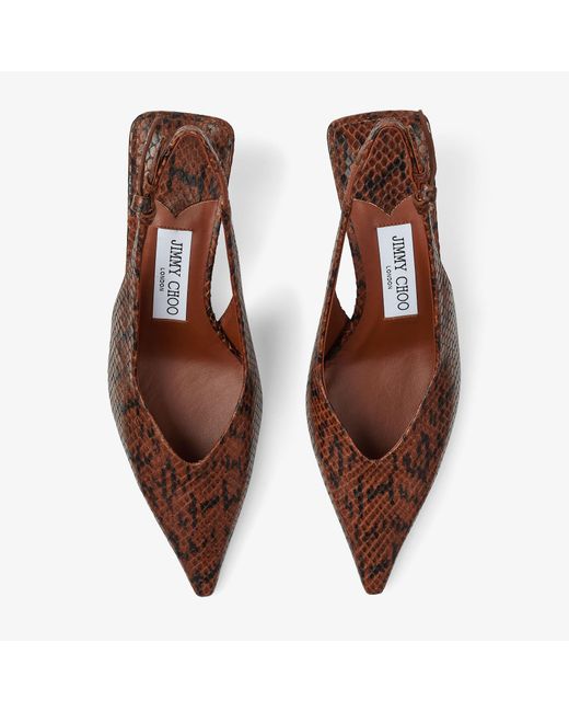 Jimmy Choo Brown Snake Printed Leather Slingback Heels