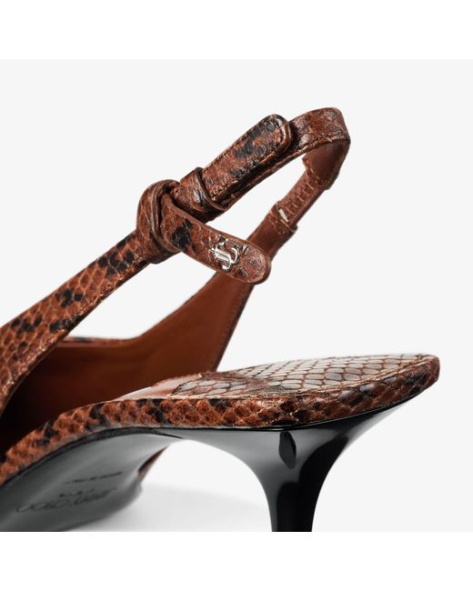 Jimmy Choo Brown Snake Printed Leather Slingback Heels