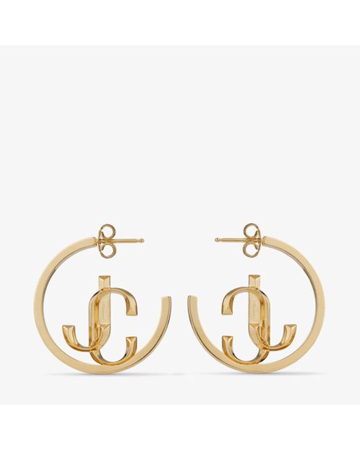 Jimmy Choo Metallic Jc-Monogrammed Metal Nickel-Free Brass Hoop Earrings