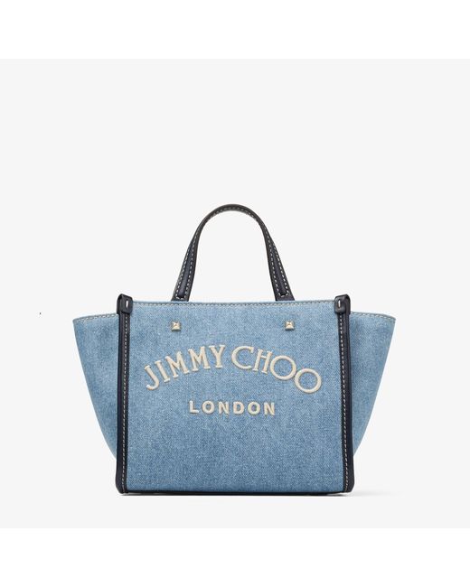 Jimmy Choo Avenue Tote Bag S Denim/ecru/navy/light Gold One Size Blue