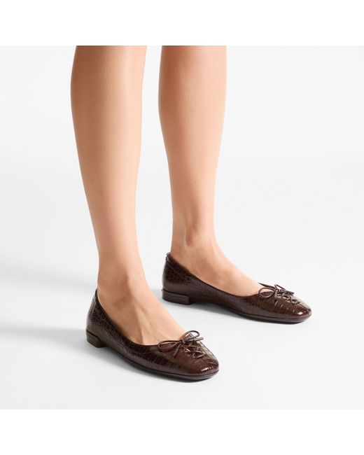 Jimmy Choo Brown Scarlett Crocodile Embossed Ballet Flats