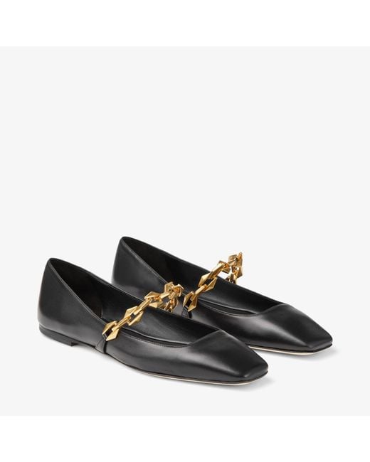 Jimmy Choo Black Diamond Tilda Chain-Embellished Leather Flats
