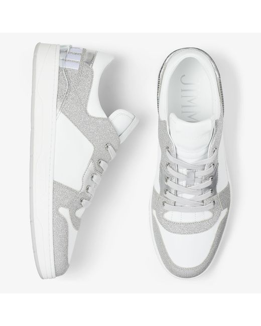 Jimmy Choo White Florent Sneakers In Leather And Glittery Fabric for men