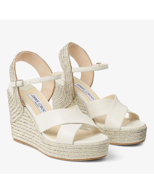 Jimmy Choo White Dellena 100 Leather Wedge Sandals