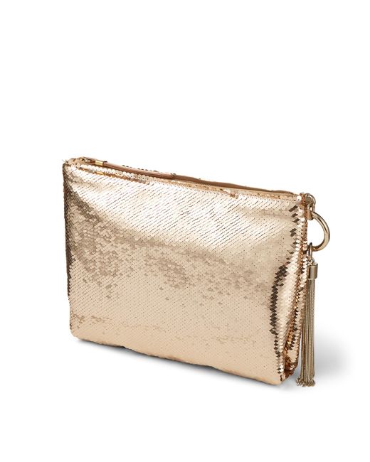 Jimmy Choo Callie Rose-gold Micro Paillettes Clutch Bag With Chain Strap in Rose Gold (Metallic ...