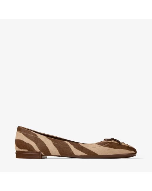 Jimmy Choo Brown Scarlett Suede Zebra Print Ballet Flats