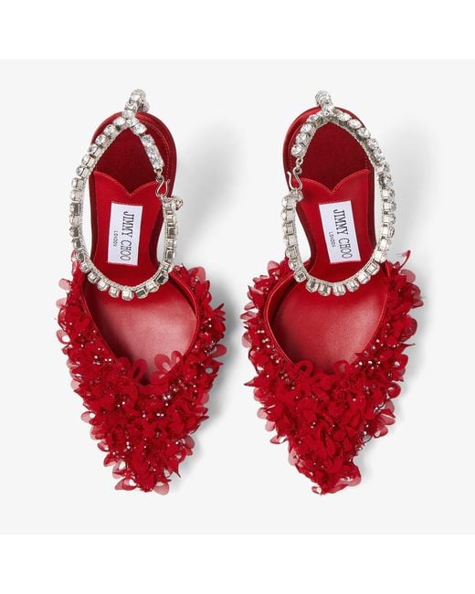 Jimmy Choo Red Saeda 100 Floral Embellished Pumps