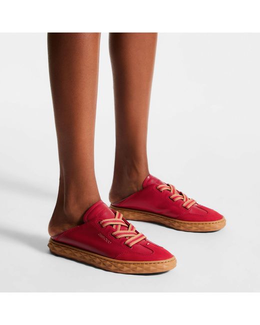 Jimmy Choo Red Diamond Light Logo-Embossed Leather Low-Top Trainers