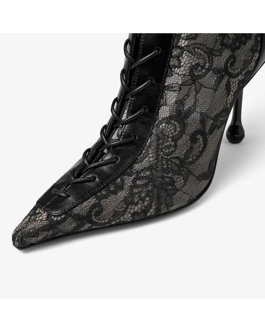 Jimmy Choo Black Scarlett 95 Leather-Lace Heeled Boots