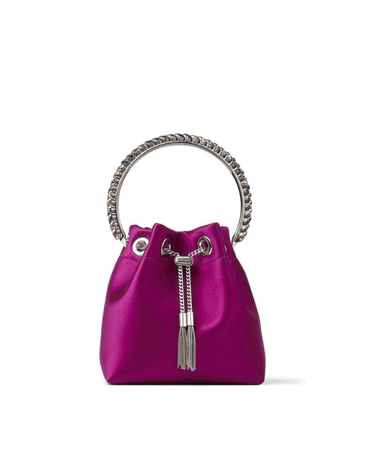 Jimmy Choo Purple Bon Bon Magenta Satin Handbag With Multicolour Crystal Bracelet Top Handle