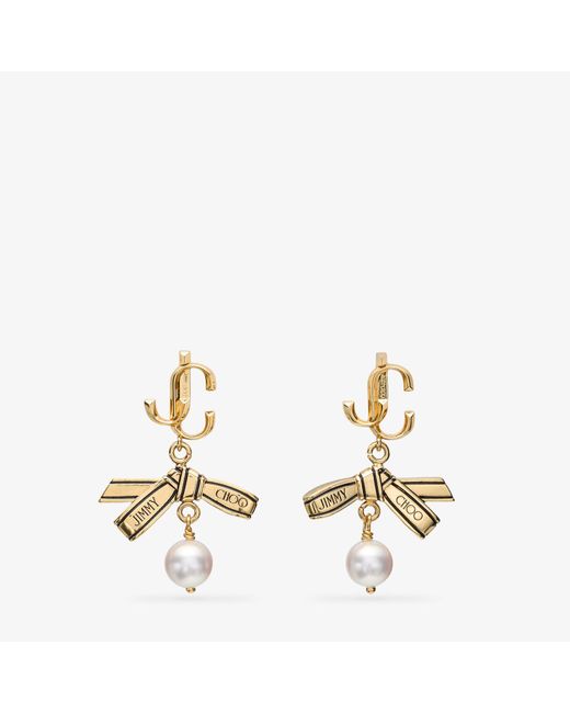 Jimmy Choo Metallic Ribbon Pearl Earring