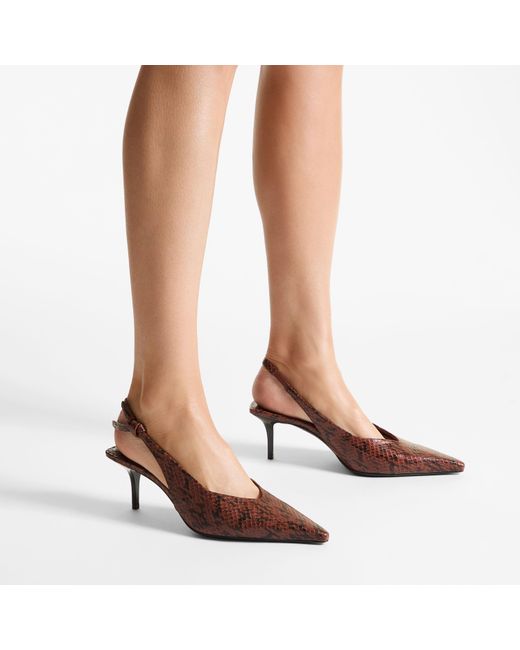 Jimmy Choo Brown Snake Printed Leather Slingback Heels