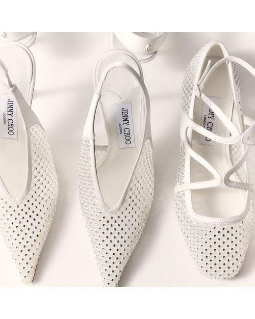 【送料&関税込】Jimmy Choo Embellished Mesh Astoria Ballerin Astoria embellished mesh ballet flats in white - Jimmy Choo