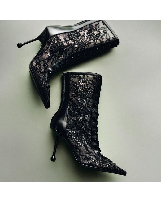 Jimmy Choo Black Scarlett 95 Leather-Lace Heeled Boots