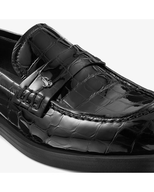 Jimmy Choo Black Ivy Croc-Embossed Leather Loafers