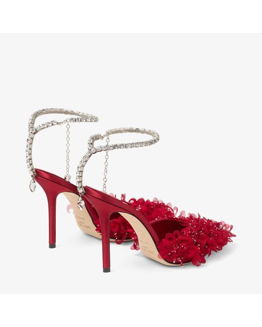 Jimmy Choo Red Saeda 100 Floral Embellished Pumps