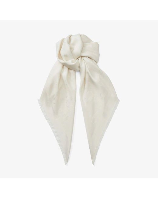 Jimmy Choo White Silk-Blend Monogram Scarf