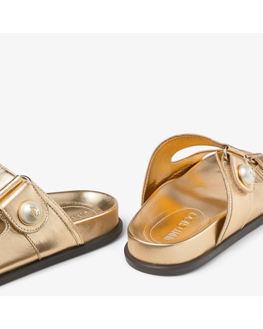 Jimmy Choo Natural Fayence Metallic-Leather Sandals