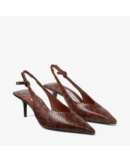 Jimmy Choo Brown Snake Printed Leather Slingback Heels