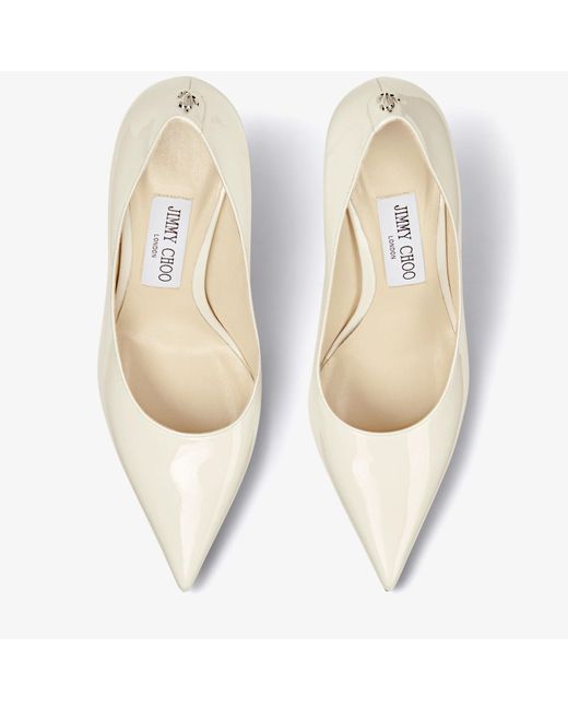 Jimmy Choo White Love 85 Patent Monogram Pumps