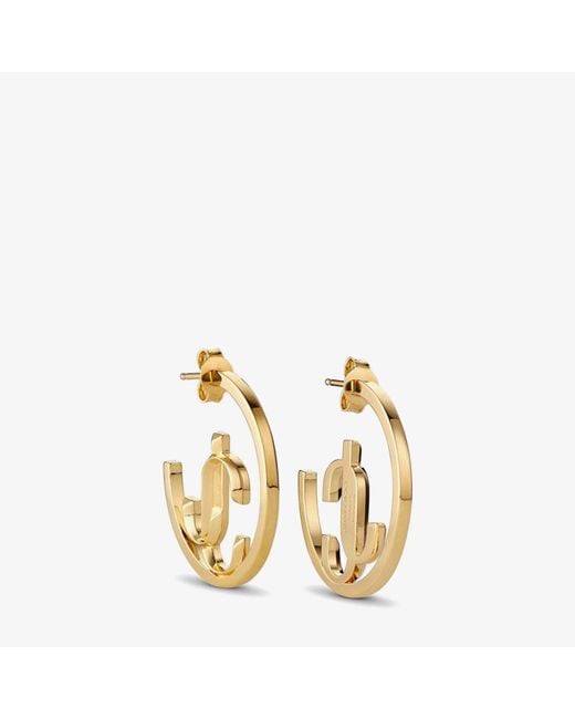 Jimmy Choo Metallic Jc-Monogrammed Metal Nickel-Free Brass Hoop Earrings