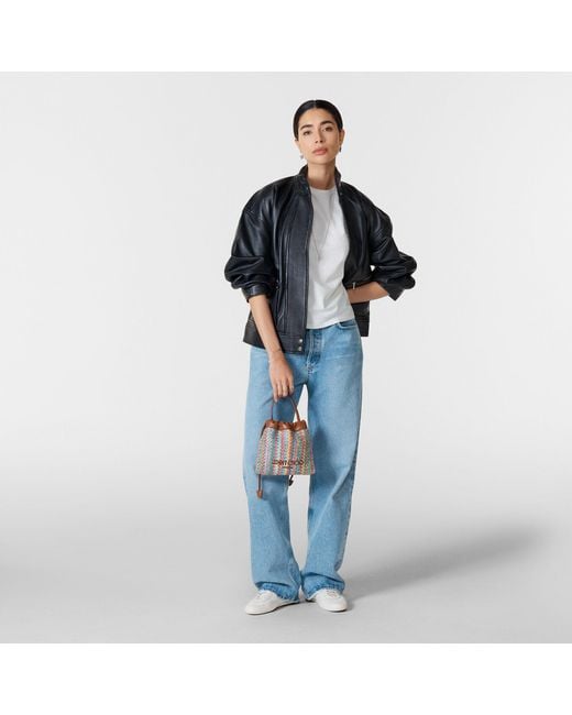 Jimmy Choo Blue Drawstring Pouch Top Handle