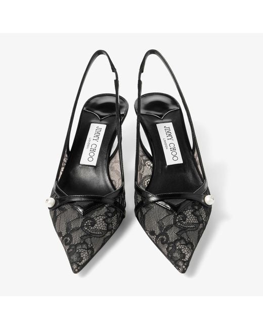 Jimmy Choo Black Amita 45 Lace-Leather Slingback Pumps