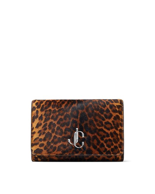 Jimmy Choo Brown Varenne Clutch Natural Degrade Leopard Print Pony Clutch Bag With Jc Logo Natural/silver One Size