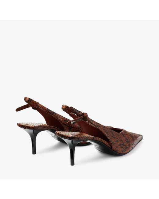 Jimmy Choo Brown Snake Printed Leather Slingback Heels