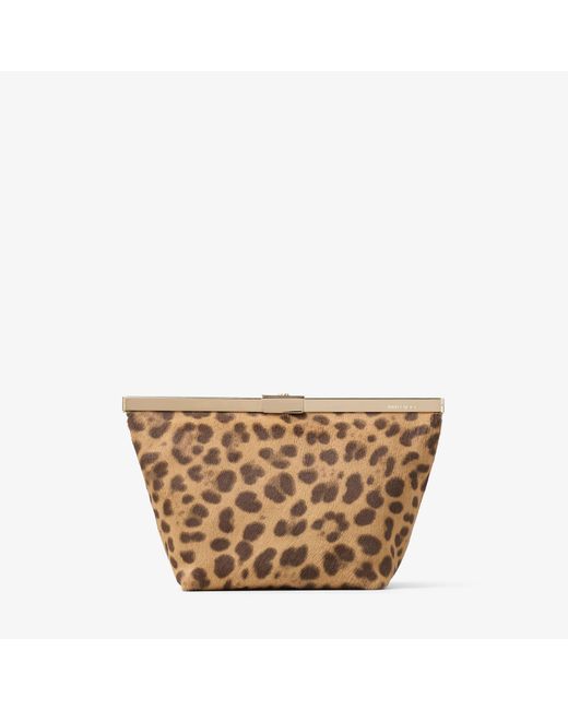 Jimmy Choo Brown Ganache Leopard-Print Pony Hair-Leather Clutch Bag