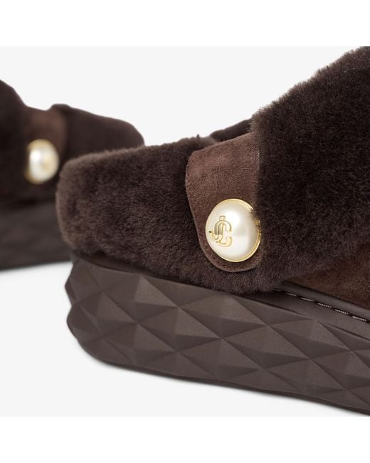 Jimmy Choo Brown Diamond Shearling Mules