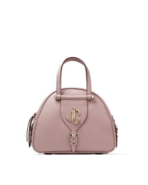 Jimmy Choo Pink Varenne Bowling/s Mauve Calf Leather Bowling Bag With Gold Jc Logo