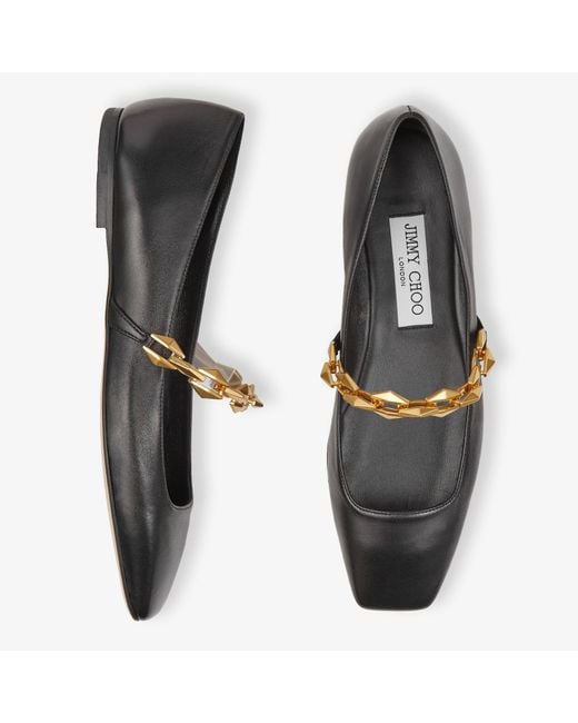Jimmy Choo Black Diamond Tilda Chain-Embellished Leather Flats
