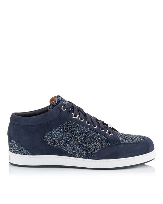 Jimmy Choo Blue Miami Navy Crackly Glitter Fabric Low Top Trainers