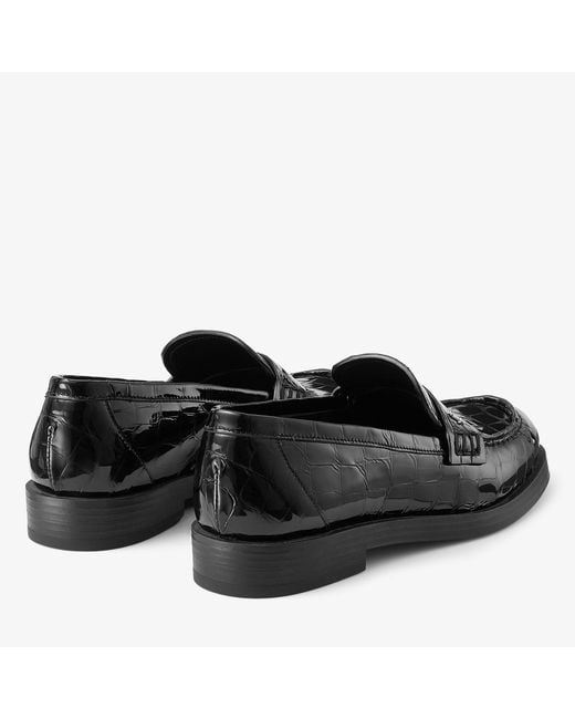 Jimmy Choo Black Ivy Croc-Embossed Leather Loafers