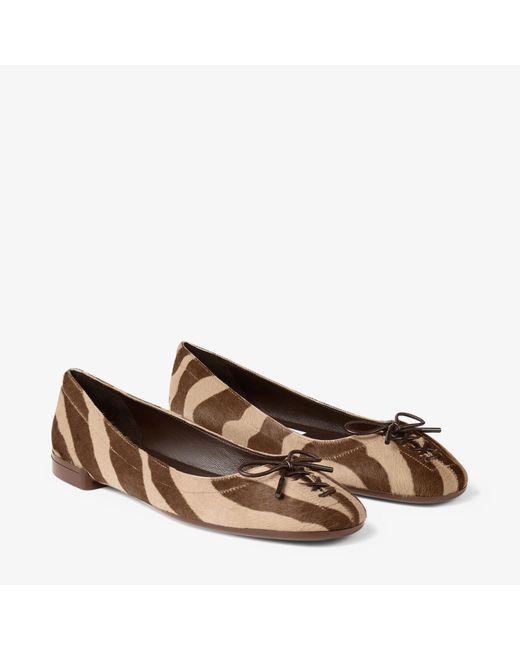 Jimmy Choo Brown Scarlett Suede Zebra Print Ballet Flats
