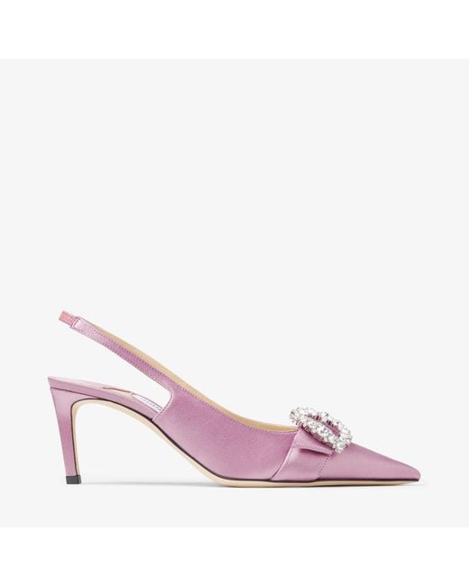 JIMMY CHOO (CHERI )ヒール65 ライラック色サテンクリスタル Jimmy Choo Cheri Sling Back 65 in Pink | Lyst