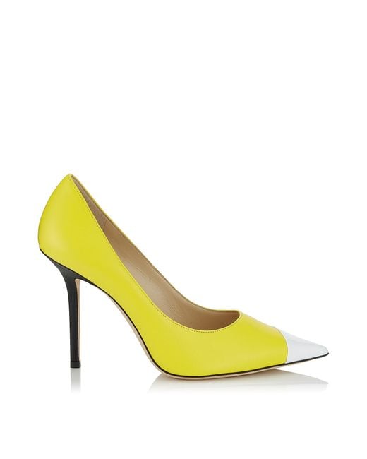 Jimmy Choo Yellow Love 100 Contrast Leather Pumps