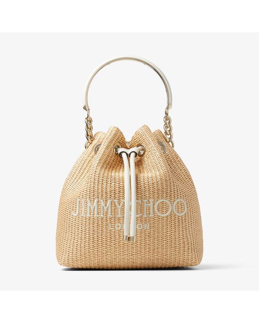 Jimmy Choo Natural Bon Bon Logo-embroidered Raffia Bucket Bag