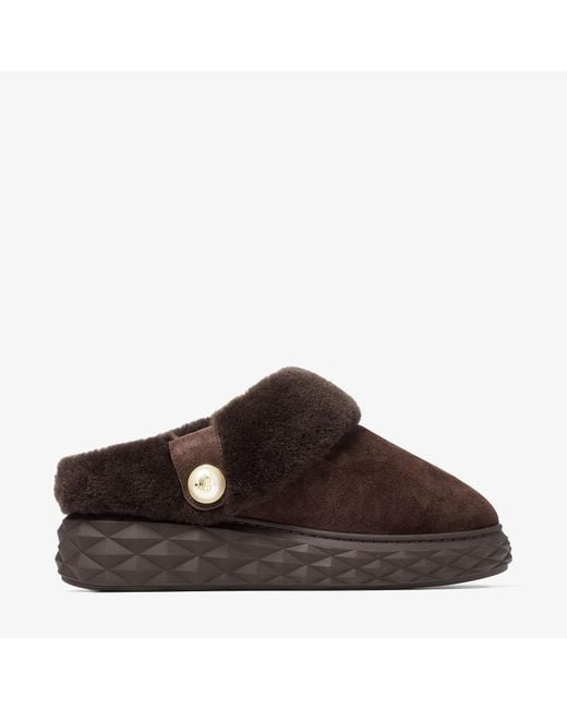 Jimmy Choo Brown Diamond Shearling Mules