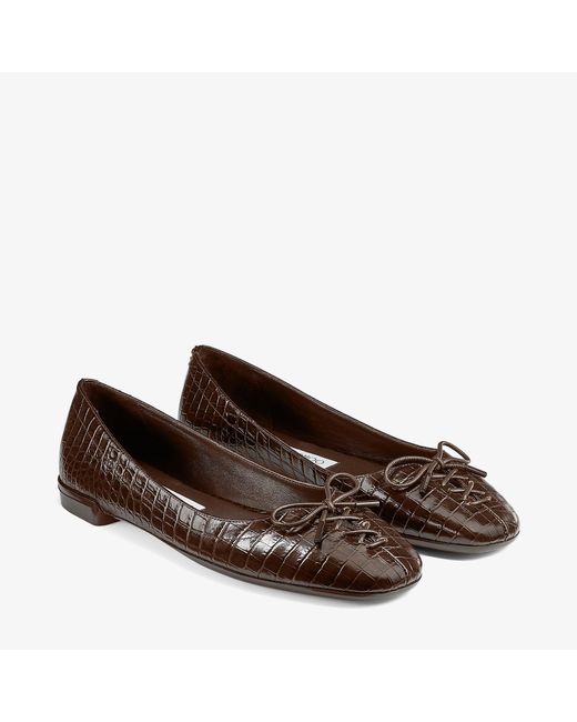 Jimmy Choo Brown Scarlett Crocodile Embossed Ballet Flats