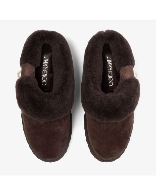 Jimmy Choo Brown Diamond Shearling Mules